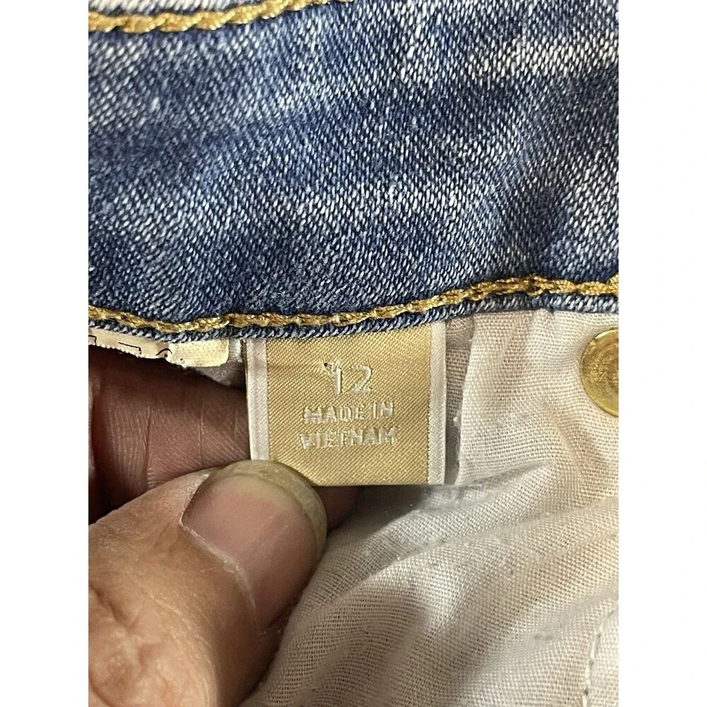 Michael Kors Gold-Embossed Slim Leg Blue Jeans - Size 12